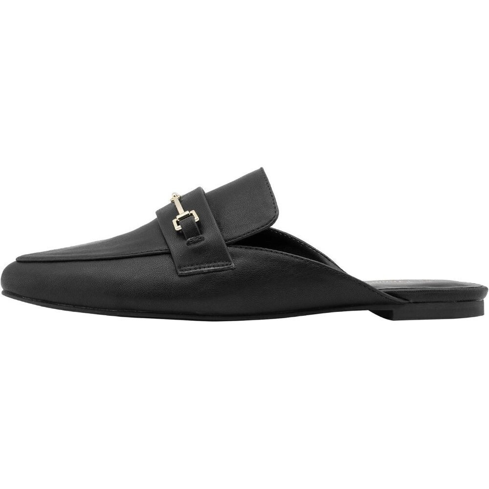 🆕Women's Black PU Buckle Mules Pointed Toe Slip-On Loafer Backless Flats - Picture 2 of 8
